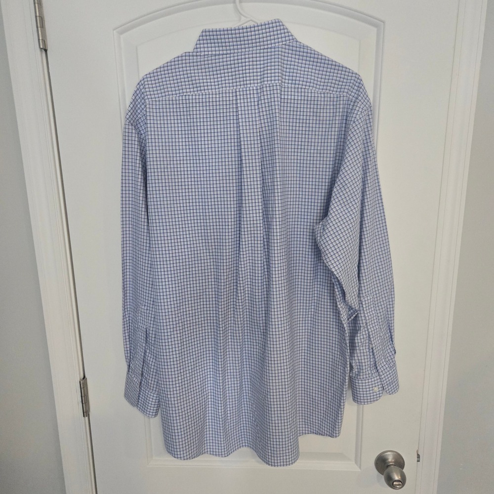 Jos A Bank Traveler Traditional Fit Blue Check Dress Shirt Men's 17 34 Cotton - Picture 4 of 8